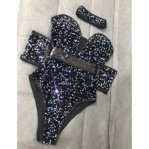 V-neck Sequin Bodysuit Women Dancer Team DJ Gogo Costume Bar Nightclub Sexy Jazz Pole Dancing Stage Wear Rave Performance Outfit