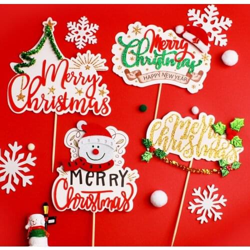 Bronzing Snowflake Cupcake Toppers Christmas Hat Snowm Cake Insert Baby Birthday Party Decor Christmas Cake Accessories Supplies