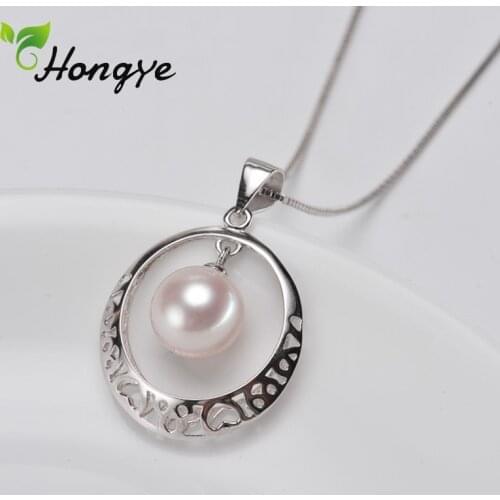 Hongye New Design Women Pendant Necklaces Silver 925 High Quality 8 MM Shell Pearl Neck Chains Hollow Geometric Created Necklace