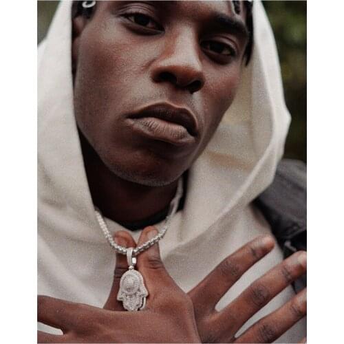 EDY 2021 New Hip Hop Punk Trendy Personality Hand Of Fatima Pendant Full Drill Necklaces For Women Girls Men Party Jewelry