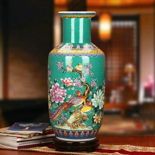 Jingdezhen Ceramic Vase Enamel Peony Flowers And Birds Phoenix Big Vase Home Decoration modern home decor vase porcelain