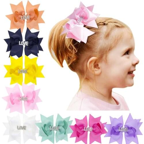 Childrens solid color bow hairpin European and American Valentines day girl LOVE bow duckbill clip 8 colors