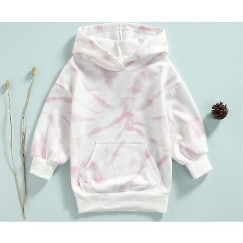 Children Tie-dye Hooded Sweatshirt Fashion Boys Girls Loose Fit Long Sleeve Pullover Tops with Front Pocket for 1-5 Years