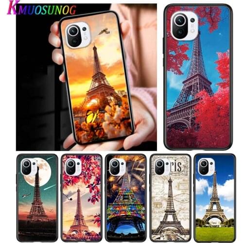 Eiffel Tower for Xiaomi Mi 11 10T Note 10 Ultra 5G 9 9T SE 8 A3 A2 A1 6X Pro Play F1 Lite 5G Black Phone Case