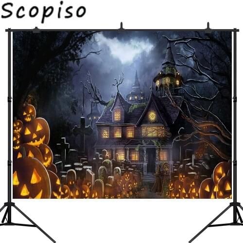 Scopiso Halloween Backdrop Creepy Graveyard Pumpkin Witch Castle Enchanted Forests Kids Party Photos Background Studio Props
