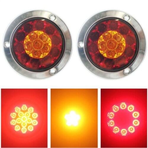 4x4" Car Truck Red Amber LED Round Tail Light Indicator Trailer RV Camper Brake Signal Lamp Exterior Work Light Car Accessories