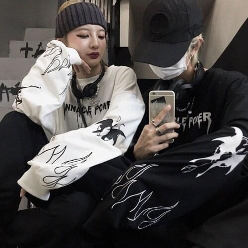 Men womens long-sleeved T-shirt Harajuku plus large oversize lovers Korean letter printing punk goth student vintage streetwear