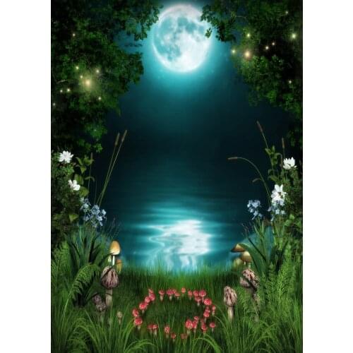Mushroom Grassland Moon Water Photographic Backdrop Custom Background for Children Baby Halloween Party Photophone Photo Studio