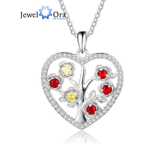 JewelOra Customized DIY 6 Birthstone Flower Necklace Elegant Personalized Heart Pendants for Women Unique Gift for Girlfriend
