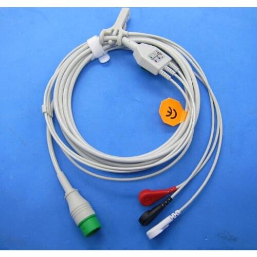Ecg cable with 3leads snap and 12pin connector for comen C50,C60,C70,C80 patient monitor