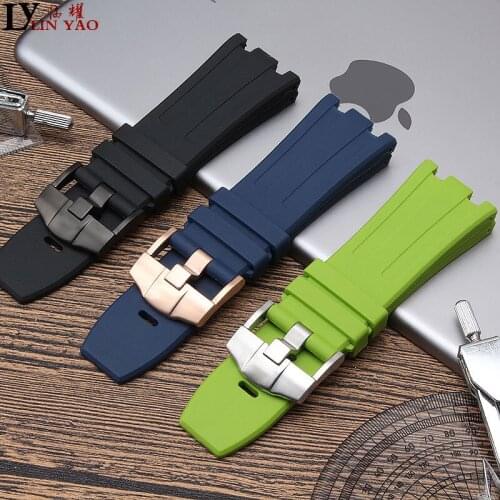 28mm camouflage black Rubber Silicone Waterproof with Gold stainless steel pin buckle Watch Strap For AP Watchband