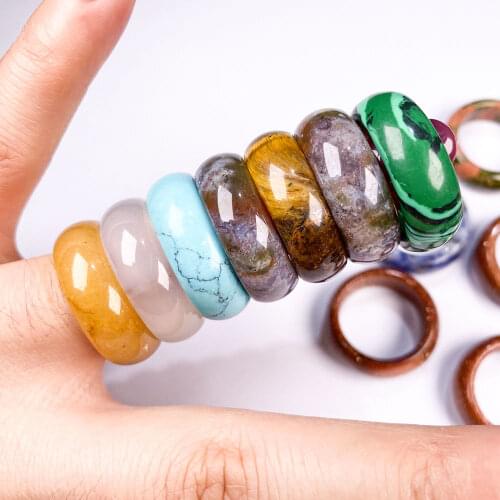 Natural stone rings jewelry a diversity of stones two kinds of models Unisex Circle Natural Stone Finger Rings charms 8mm width
