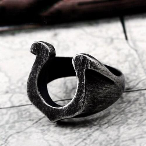 Stainless Steel Old Black Horseshoe Mens Rings Punk Hip Hop For Male Boyfriend Biker Jewelry Creativity Gift