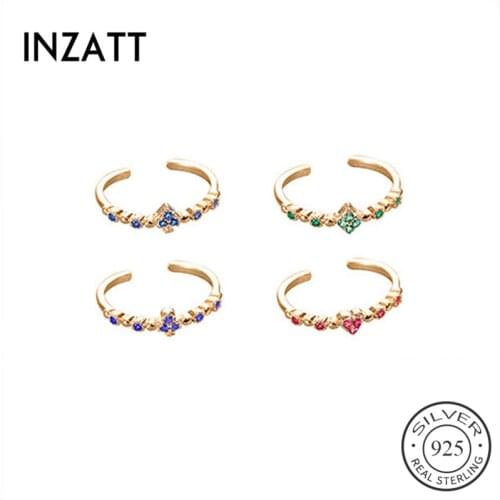 INZATT Real 925 Sterling Silver Zircon Heart Adjustable Ring For Fashion Women Party Minimalist Fine Jewelry Cute Accessories