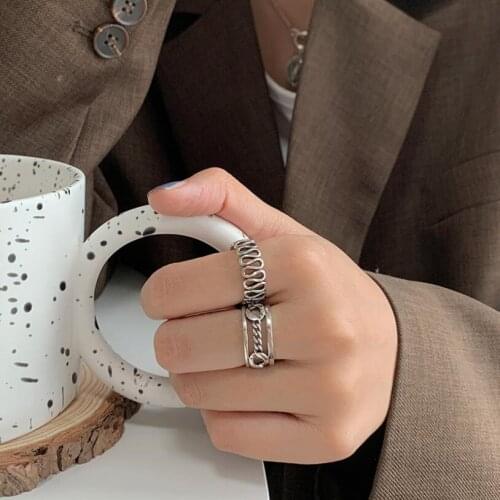 Chain S Curve Hollow Retro Index Finger Opening Rings For Women Couple Cold Wind Fashion Trend Jewelry Party Gift SAR361