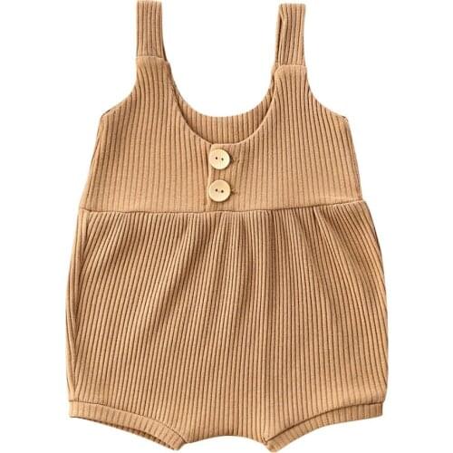 0-24M Newborn Infant Baby Girls Rompers Button Sleeveless Summer Causal Jumpsuits