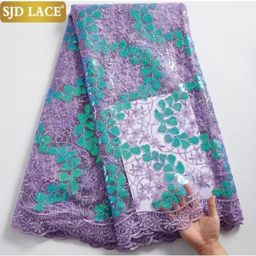 SJD LACE Embroidery Sequins Beads French Lace Fabric Beatuiful African Net Lace Fabric Sequined Mesh For Wedding Party Sew A2353