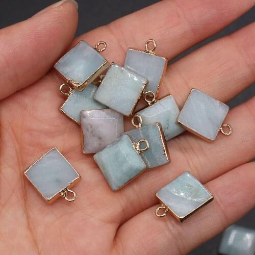 Natural stone Square shape Semi-precious Pendant exquisite Charms For jewelry making DIY necklace and earring accessories