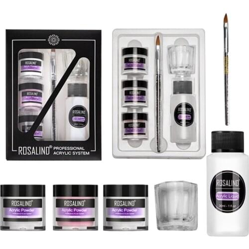 Nail Powder Acrylic System Kit Professional Nail Art Tool Set Contain Glass Cup Acrylic Liquid Extention Carving Brush