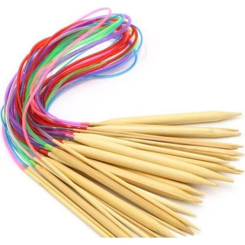 Nova 18 Sizes 2.0-10.0mm 40cm Bamboo Circular Knitting Needles Set with Colored Tube 18511