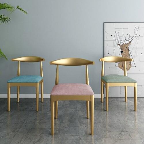 Nordic Golden Wrought Iron Dining Chairs Home Furniture Restaurant Hotel Modern Single Chair Office Study Office Horn Chair