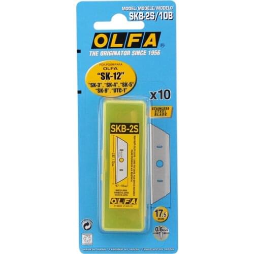 Olfa SKB-2S-10B 10pcs/pack Stainless Steel HD Trapezoid Safety Blade for SK-12, SK-4, SK-9 & UTC-1 Cutters
