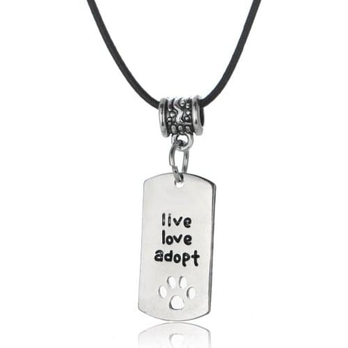 Live Love Adopt Hollow Pet Dog Paw Pendant Necklace For Woman Man Mom Father Friend Pet Dog Cat Lover Mothers Day Birthday Gift