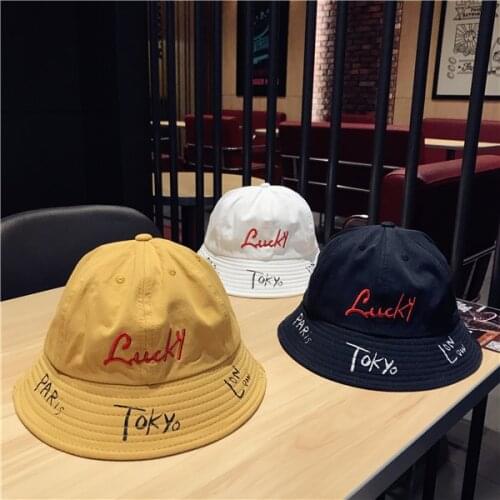Women Bucket Hat Womens Cap Fisherman Hat Cotton Graffiti Embroidery YOKYO Crayons Cute Graffiti Kpop Print Fashion Sun Hat