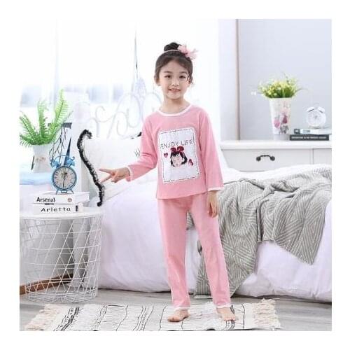 Long-sleeved pajamas childrens home pajamas cute home cotton pajamas girls childrens boys shirts and pants printed pajamas