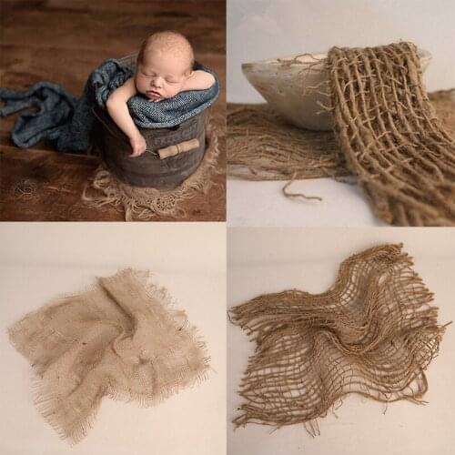 Newborn Photography Props Pure Linen Stuffed Rope Woven Background Basket Laid Knitting Village Fabric Baby Photo Props