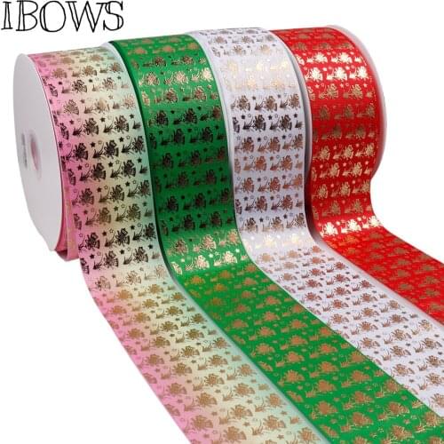 2yards 3''(75mm) Christmas Grosgrain Ribbon Bronzing Bells Pattern Printed Tape Festival Decoration DIY Patchwork Accessories