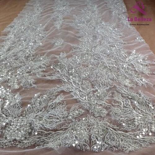 La Belleza 2021 fashion bridal lace,Silver lace fabric,silver beading wedding dress lace fabric 51'' width 1 yard