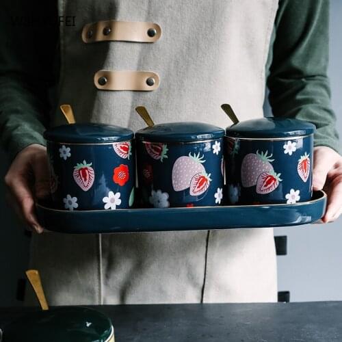 Creative Strawberry Lemon Ceramic Sealed Seasoning jar With lid Pepper Storage bottle Container storage Bottle Kitchen supplies