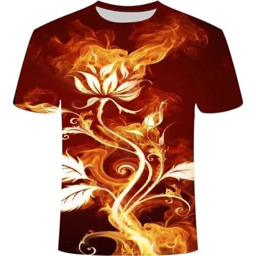 High quality fashion hot sales tees mens new summer O neck t shirt cool floral flame 3D printed top streetwear
