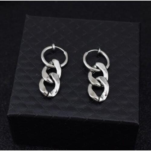 Chain earring women stainless steel womens earring hoop fake piercing Korean fashion dangle earring statement aesthetic friend