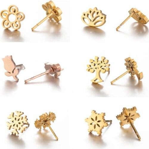 2021 New Sun Flower Snowflake Bohemia Earrings Women Fashion Stainless Steel Stud Ear Female Wedding Birthday Party Jewelry