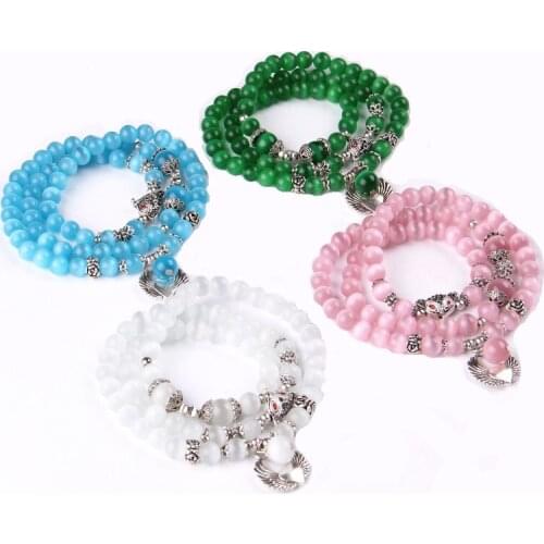 Multilayer Cats Eye Stone Lady Beaded Bracelet Pendant Bracelet Fashion Yoga Bracelet Jewelry For Women