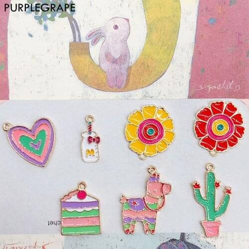 10pcs Alloy Drop Oil Pendant DIY Earrings Jewelry Accessories Material Headwear Cute Cartoon Girl Child