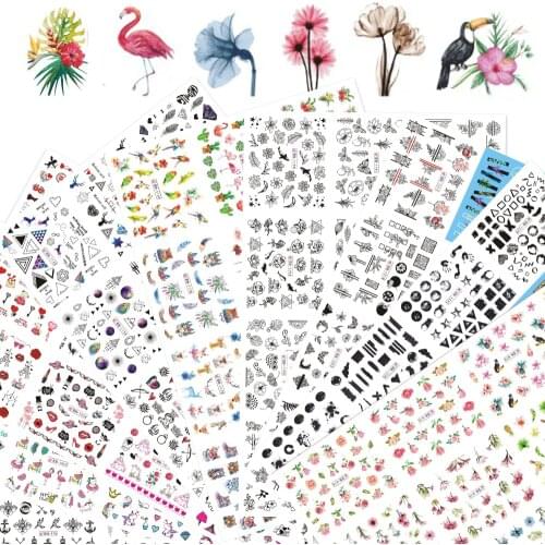 12 Designs Nail Stickers Set Mixed Floral Geometric Sexy Girl Nail Art Water Transfer Decals Tattoos Sliders Manicure