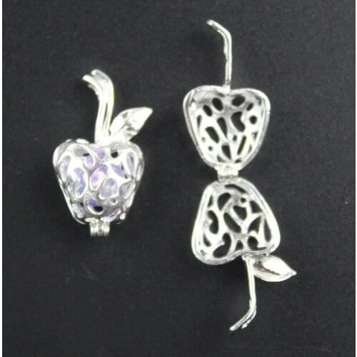 14*26mm,Apple Design Beads Cage Essential Oil Diffuser Pendant,Aromatherapy Locket Necklace Volcanic Setting Lava Stone Jewelry