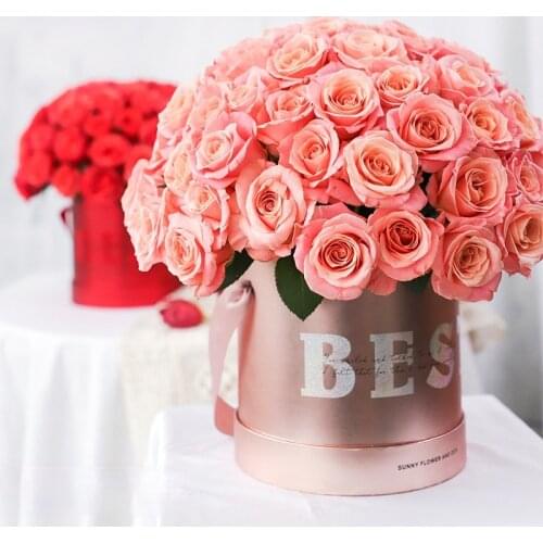 2 pcs Set round flower box gift packaging metallic luster ins style hand gift box wholesale for wedding valentines day