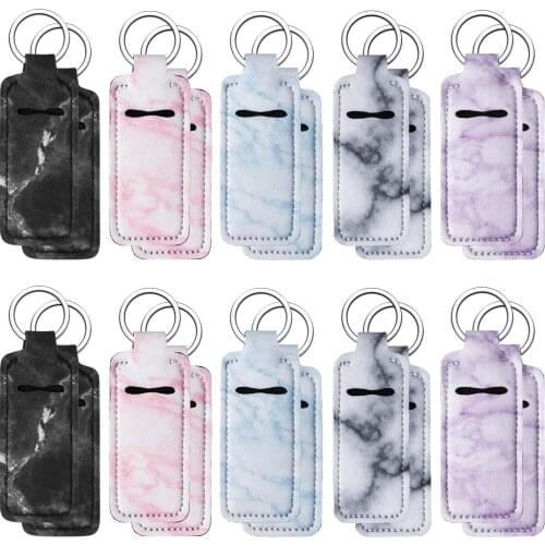 20pcs Clip-on Chapstick Sleeve Pouch Lipstick Holder Keychain Elastic Lip Balm Holster Marble Neoprene Chapstick Holder