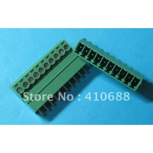 200 Pcs Pitch 3.5mm 10way/pin Screw Terminal Block Connector Green Color T Pluggable Type