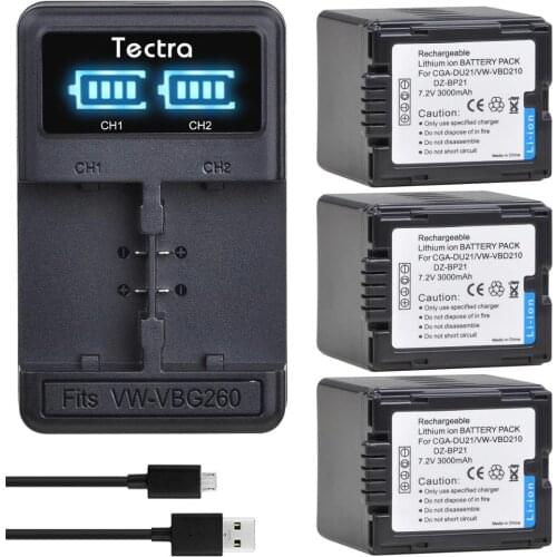 4Pcs 3000mAh CGA-DU21 VW-VBD210 DZ-BP21 Battery for PANASONIC CGR-DU06 DU07 DU14 NV-GS10 CGA-DU12 GS100K GS17E+LED Charger