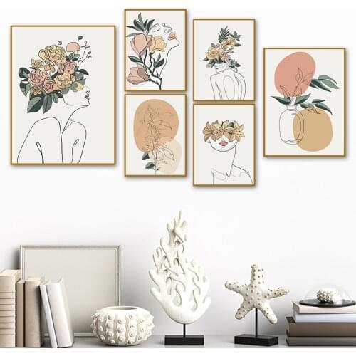 Abstract Woman Line Simplicity Plant Wall Art Canvas Painting Nordic Posters And Prints Wall Pictures For Living Room Home Decor