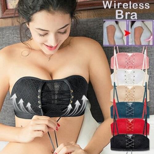 Seamless Sexy Bras For Women Fashion Push Up Bra Wire Free Lingerie Strapless Drawstring Bra Solid Lace Adjustable Bralette