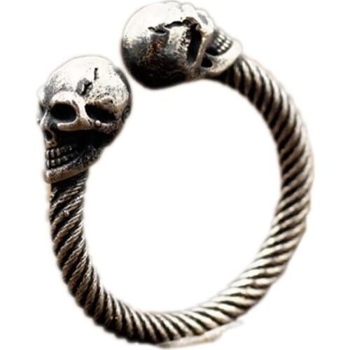 BOCAI 2021 Trend Handmade Punk Vintage Jewelry Real S925 Silver Smile double skull Man Ring