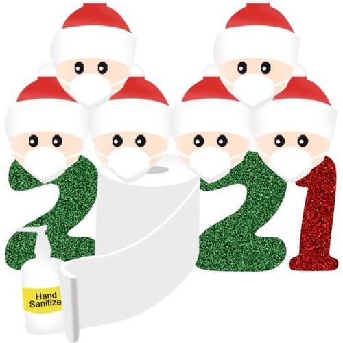 Paper Christmas DIY Deco Stickers Multicolor Family of 7 Wear Mask Can Write Name Paper Towel Message " 2021 " 42cm x 29.7cm