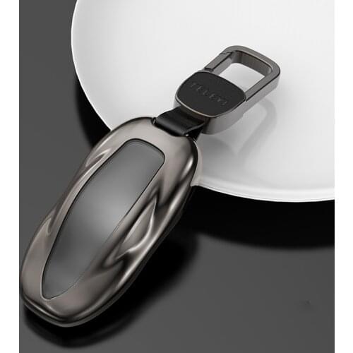 1Pcs Car Key Case Cover with Belt Aluminum Alloy Key Shell Storage Bag Protector for Tesla Model S Model 3 Model X Model Y
