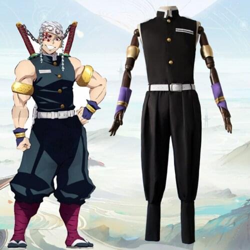 Pre-sale Demon Slayer Kimetsu no Yaiba Uzui Tengen Cosplay Costume Black Uniform Halloween Demon Slayer Synthetic Wig Women Mens